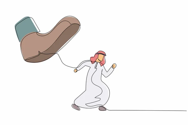 Continu Une Ligne Dessinant Homme Affaires Arabe Courageux Fuir Pied — Image vectorielle