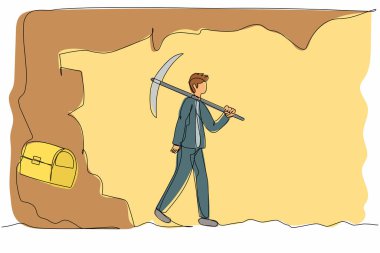 Tek sıra halinde işadamlarının kazı yapmayı bırakması, hazine kutusunun neredeyse ortaya çıkması. Profesyonelliğin zayıf başarısızlığı. Elektronik teknoloji endüstrisi. Bir çizgi çizimi tasarım vektörü illüstrasyonu