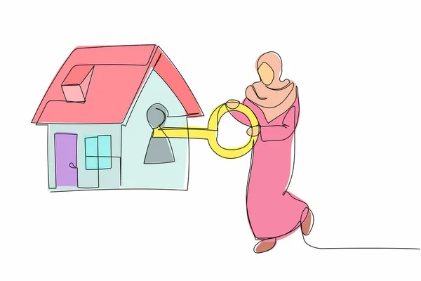 Ενιαία Συνεχή Γραμμή Σχέδιο Arabian Επιχειρηματίας Βάλει Κλειδί Στο Σπίτι — Διανυσματικό Αρχείο