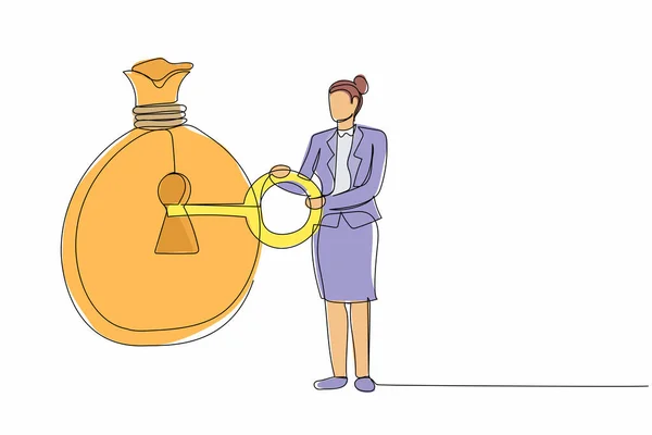 Sürekli Çizen Bir Kadını Anahtarı Para Çantasına Koydu Başarısının Kilidini — Stok Vektör