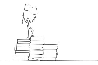 Devamlı olarak genç işadamlarının kağıt yığınları üzerinde durup bayrak çektikleri bir çizgi. Bir sürü veriyle iş planı oluşturun. Her ne kadar çok iş olsa da kazanan. Tek çizgi çizimi