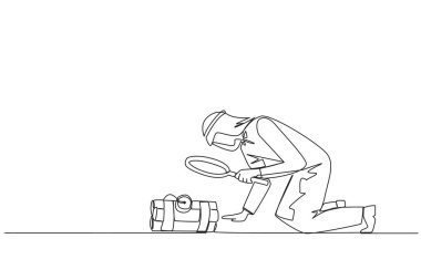 Dinamite büyüteç tutan Arap iş adamının çizdiği tek bir çizginin saati var. Patlamadan kapatmaya çalışıyorum. Bariyerler kaldırılıyor. Devamlı çizgi tasarımı grafik çizimi