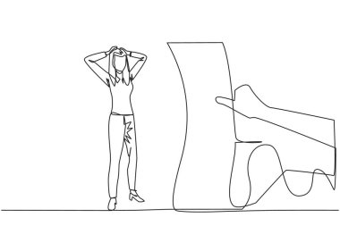 İş kadınının tek bir çizimi şaşkınlık içinde duruyordu, iki eliyle başını tutuyordu, Bill 'in elinden tutuşuna bakıyordu. Online faturaları olan kadın hemen ödenmelidir. Devamlı çizgi tasarımı