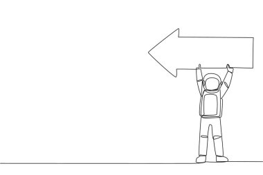 Genç ve enerjik astronotu çeken tek çizgi ok şeklindeki yapbozu kaldırır. Ekip çalışması, uzay aracının nereye indiğini belirterek. Kozmonot. Devamlı çizgi tasarımı grafik çizimi