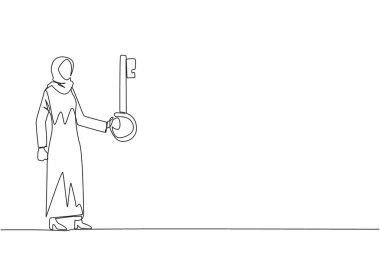 Arabistanlı iş kadınının anahtar tuttuğu tek satır. Kârın artması için önemli bir anahtar sağlandı. Önemli bir miras olmaya hazır. Devamlı çizgi tasarımı grafik çizimi