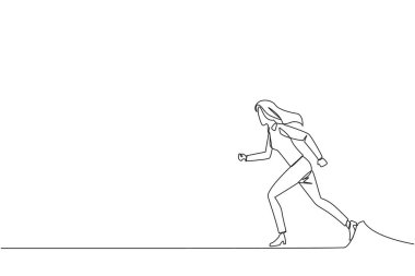 Tek sıra halinde, genç iş kadınlarını hafif egzersizler yapmaya zorluyor. Koşmak kalp sağlığını korumayı amaçlar. Sağlıklı yaşam tarzı olan bir iş kadını. Akıl sağlığı yerinde. Bir çizgi tasarımı vektör illüstrasyonu