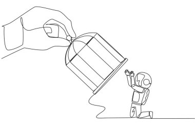 Tek bir çizgi çekerek büyük bir el tutarak kafesi diz çökmüş astronotu yakalar. Bu duruma boyun eğen girişimciler. Tüm hataların sorumluluğunu al. Devamlı çizgi tasarımı grafik çizimi