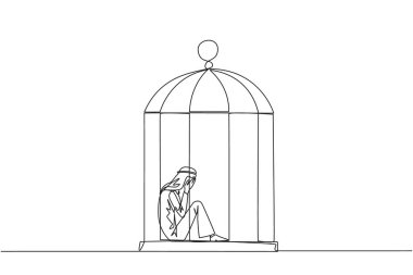 Kafeste kapana kısılmış Arap iş adamını çeken tek sıra. Tamamen yenilmiş hissediyorum. Pis bir işte kapana kısıldık. Zihinsel olarak yorgun. Kaybettim. Bir çizgi tasarımı vektör illüstrasyonu