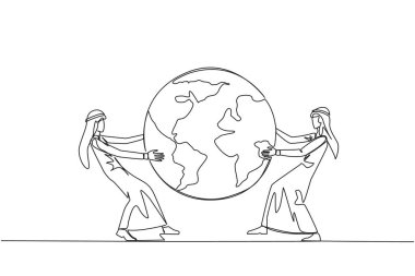 Tek sıra halinde, iki güçlü Arap işadamının dünya üzerinde kavga etmesine yol açıyor. Satış genişlemesinin hedefi olacak bölge için mücadele. Agresif. Bir çizgi tasarımı vektör illüstrasyonu