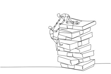 Tek sıra halinde akıllı robotlar çizerek iş arkadaşının bir yığın banknota tırmanmasına yardım ediyor. Bulaşıcı başarı. Başarı için bahşişleri paylaşın. Al takım çalışması ikramiyesi. Devamlı çizgi tasarımı grafik çizimi