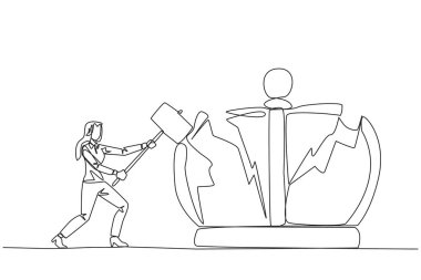 Tek sıra halinde iş kadını büyük tacı vurmaya hazırlanıyor. Öfke. Otoriter krallığın sembollerini yok etmek. İş adamları için adaleti bekleyin. Devamlı çizgi tasarımı grafik çizimi