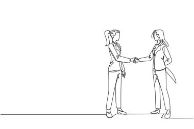 Sürekli bir çizgi halinde iki iş kadını el sıkışıyor. Bir tanesi sırtında bıçak taşıyor. Bıçaklamaya hazırlanıyorum. Ne pahasına olursa olsun kazanmalıyız. Hainsin. Tek çizgi çizimi tasarım vektör çizimi