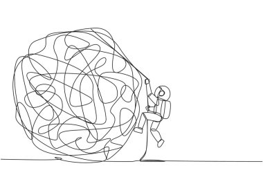 Tek sıra halinde, genç astronot halatla büyük bir karmaşa çemberine tırmanıyor. Kaygıyı ayaklarının altına sermeye çalışıyorum. Düşünce netliği için. Akıllı iş, çok iş. Devamlı çizgi tasarımı grafik çizimi