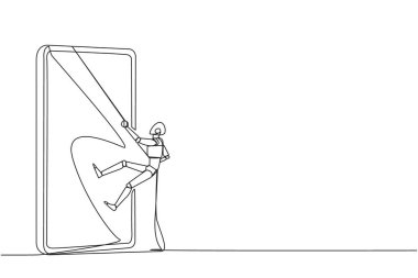 Tek sıra halinde akıllı robotlar iple akıllı telefonlara tırmanıyor. İş ilişkilerini geliştir. Eski dostlarla irtibata geç. Birbirlerine bağlılar. Devamlı çizgi tasarımı grafik çizimi