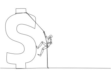 Akıllı robotların dolar sembolüne tırmandığı bir çizgi devam ediyor. Metafor, yüksek ihtiyaçlar yüzünden ekstra para arıyor. Akıllı iş, sıkı çalışmayla birleşir. Tek çizgi çizimi tasarım vektör çizimi