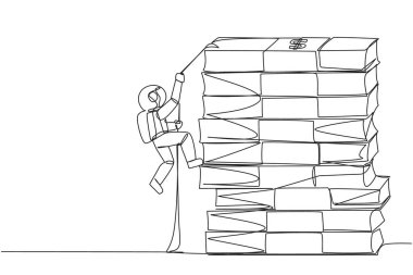 Astronot çizen tek sıra halatla banknot yığınına tırmanır. Yeni bir iş kurmak için sermaye toplamak için sıkı çalışan. Daha iyi bir gelecek için. Devamlı çizgi tasarımı grafik çizimi