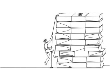 Tek sıra halinde işadamları halatla banknot yığınlarına tırmanıyor. Yeni bir iş kurmak için sermaye toplamak için sıkı çalışan. Daha iyi bir gelecek için. Bir çizgi tasarımı vektör illüstrasyonu