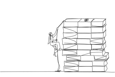 Arap işadamlarının çizdiği tek çizgi, banknot yığınına iple tırmanır. Yeni bir iş yaratmak için sermaye toplamak için çok çalışırdı. Daha iyi bir gelecek için. Devamlı çizgi tasarımı grafik çizimi