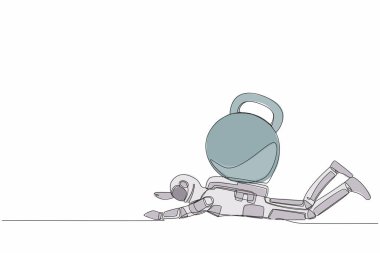 Tek sıra halinde genç astronotları ağır bir yük altına sokuyor. Uzay şirketinde mali kriz. Teknoloji gelişimi. Kozmik galaksi uzayı. Devamlı çizgi çizimi tasarım vektörü illüstrasyonu