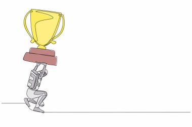 Ay yüzeyinde sırtında ağır bir kupa taşıyan genç astronot çiziyor. Uzay adamı keşif amaçlarına ulaşmayı başaramadı. Kozmik galaksi uzayı. Devamlı çizgi tasarımı vektör çizimi