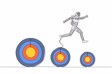 Tek sıra halinde astronotlar daha yüksek hedeflere atlıyor. Bir sonraki galaktik yolculukta uzay gemisi keşfi. Geleceğin teknolojisi. Kozmik galaksi uzayı. Aralıksız çizgi grafik tasarım vektörü çizimi