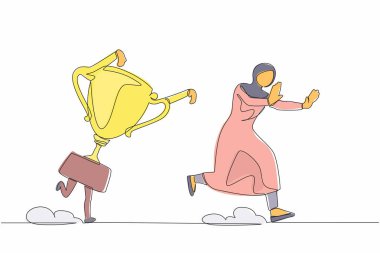 Aralıksız tek sıra Arap iş kadınlarını kupa tarafından kovalanmaya zorluyor. Kadın menajer yarışmayı kazanma hedefleriyle karıştırıyor. Bir çizgi çizimi grafik tasarım vektör çizimi