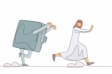 Kiralık kasa tarafından kovalanan mutsuz Arap işadamlarının çizdiği bir hat. Ofis çalışanlarını finansal güvence altına almak zor. Tek çizgi tasarım vektör grafik çizimi