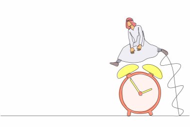 Arabistanlı işadamını alarmdan geçiren tek sıra. Son teslim tarihiyle aşırı yükleme. Çalışma zamanı verimliliği kavramı. Bir çizgi çizimi grafik tasarım vektör çizimi