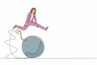 Tek sıra halinde iş kadını bombanın üzerinden atlıyor. Ekonomik krizin patlaması işsizliğin ve yoksulluğun artmasına etki ediyor. Bir çizgi grafik tasarım vektör çizimi
