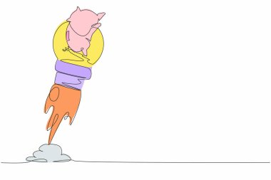 Devamlı bir sıra halinde kumbarayı ampulle fırlatıyor. Finansal kazancı ya da geliri arttırmak, hızlı zengin olmak, yüksek büyüme yatırımları, iş fırsatları. Tek çizgi tasarım vektör çizimi