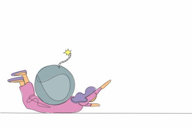 Arabistanlı iş kadınını ağır bomba yükü altına çeken tek satır. Borç patlaması yüzünden girişimci stresi. Dünya ekonomik kriz sorunu. Aralıksız çizgi çizimi tasarım grafik vektör çizimi