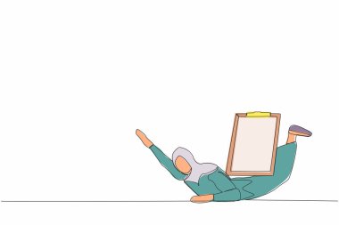 Arabistanlı iş kadınını ağır bir dosya yükü altına çeken tek satır. Kontrol listesi dokümanlarıyla meşgul, aşırı yükleme görevleri yüzünden çok çalışıyor. Aralıksız çizgi çizimi tasarım grafik vektör çizimi