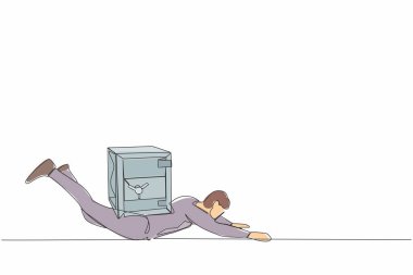 Tek sıra halinde depresif işadamını ağır bir emanet kasası yükünün altına çekiyor. Salgın krizinde para kaybı, şirket borçları ve iflası ödeyemiyor. Devamlı çizgi tasarımı vektör çizimi