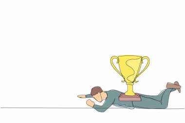 Depresyondaki iş adamını ağır bir ganimet yükünün altına çeken tek bir çizgi. Genç erkek işçi hedeflerine ulaşamıyor. Ofisteki gecikmiş kariyer yolu. Tek çizgi çizimi tasarım vektörü grafik çizimi