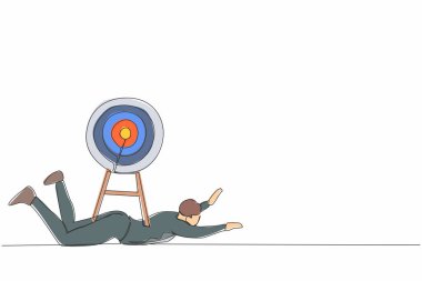 Ağır hedef yükü altında depresif iş adamlarının çizdiği tek çizgi. Hedefe ya da hedefe ulaşmak için gayret ve hırs, daha yüksek bir hedef kazanmak için mücadele. Devamlı çizgi çizimi tasarım vektörü illüstrasyonu