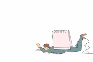 Sürekli bir sıra halinde ağır takvim yükü altında depresif iş adamlarını çekiyor. İş sorunu olan yorgun bir işçi. Son teslim tarihi olan stresli bir iş. Tek çizgi çizimi tasarım vektörü grafik çizimi