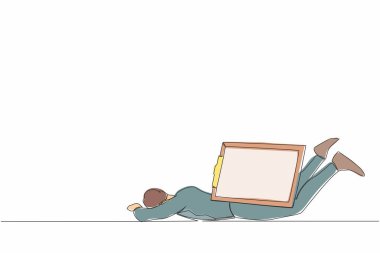 Ağır bir dosya yükü altında depresif bir işadamını çekmeye devam eden bir satır. Kontrol listesi dokümanlarıyla meşgul, aşırı yükleme görevleri yüzünden çok çalışıyor. Tek çizgi çizimi tasarım vektörü grafik çizimi