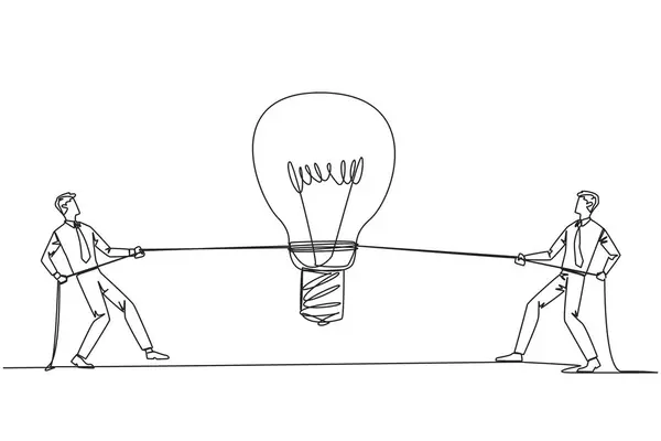Single One Line Drawing Two Businessmen Fighting Lightbulb Compete Find lizenzfreie Stockvektoren