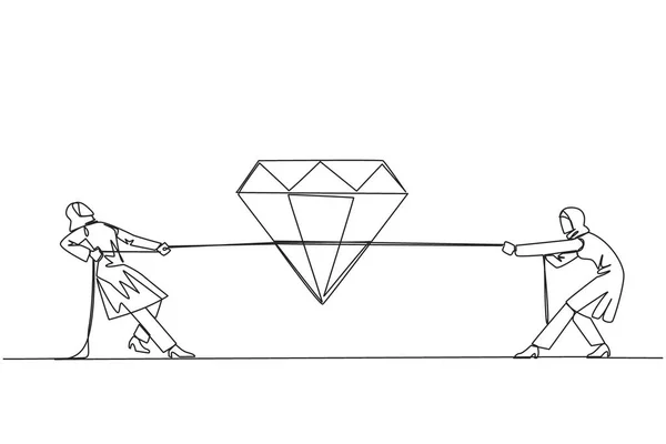 Single Continuous Line Drawing Two Arabian Businesswomen Fighting Diamond Fight Royaltyfria illustrationer