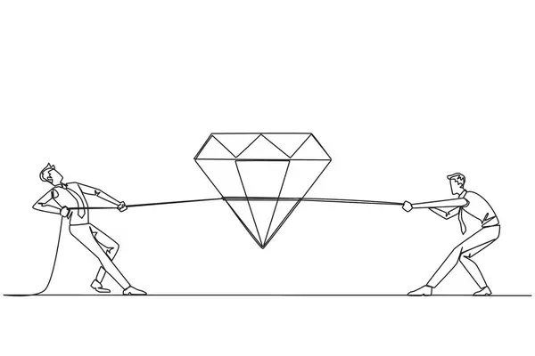 Single Continuous Line Drawing Two Businessmen Fighting Diamond Compete Get Royaltyfria illustrationer