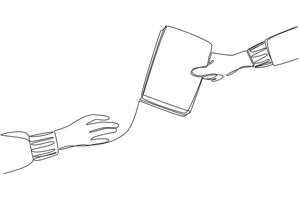 Single Continuous Line Drawing Hand Gives Book Its Partner Lend Vector Graphics