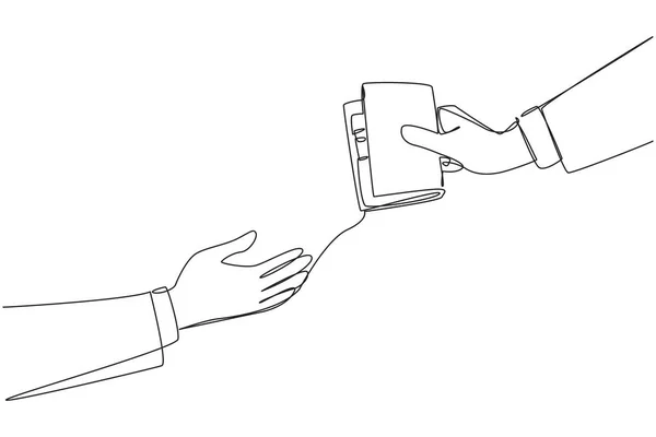 Continuous One Line Drawing Hand Passes Wallet Colleague Full Trust lizenzfreie Stockillustrationen