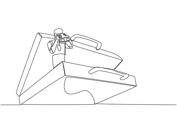 Single Continuous Line Drawing Smart Robot Emerges Briefcase Looking Something Stock Illustration