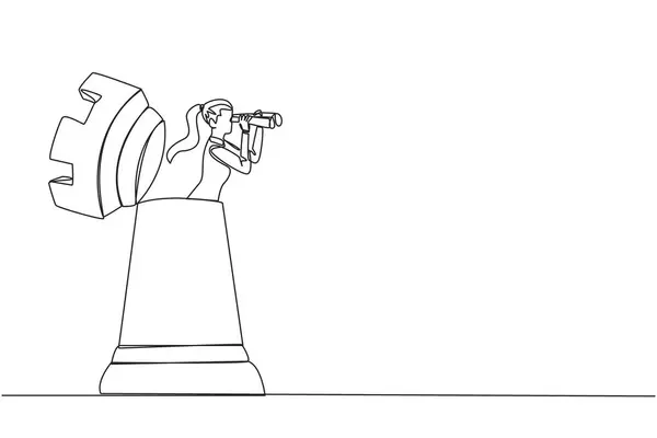 Single One Line Drawing Businesswoman Comes Out Rook Chess Looking Stockvektor