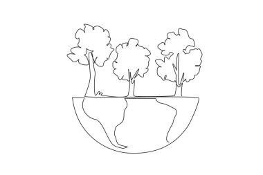 Single continuous line drawing the trees are numerous and grow abundantly. Take care not to be contaminated. For better oxygen quality. World environment day. One line design vector illustration
