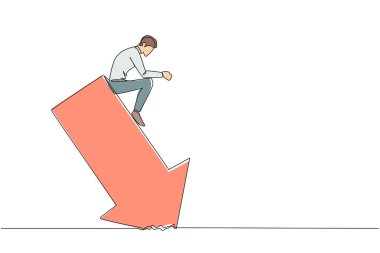 Tembel işadamının tek bir çizimi yere çakılmış bir ok üzerinde yatıyor. Borsadan gelen kayıplar. Ağır enflasyon. Devamlı çizgi tasarımı grafik çizimi