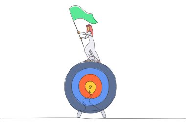 Devamlı olarak Arap işadamının dev ok hedef tahtasına bayrak çekerken çizdiği bir çizgi. Hedeflere odaklan, sabırlı ol, akıllı iş yap, başarı elde edilecektir. Tek çizgi çizme vektörü