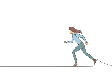 Tek sıra halinde, genç iş kadınlarını hafif egzersizler yapmaya zorluyor. Koşmak kalp sağlığını korumayı amaçlar. Sağlıklı yaşam tarzı olan bir iş kadını. Akıl sağlığı yerinde. Bir çizgi tasarımı vektör illüstrasyonu