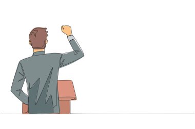 Tek çizgi halinde iki başparmak kaldıran Arap bir adam, yukarıda yarım daire şeklinde 5 yıldız var. Heyecan verici online alışveriş deneyimi. Teftiş 5 yıldızı. Aralıksız çizgi grafik çizimi