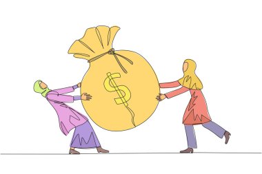 Sürekli iki Arap iş kadınının para çantası için kavga etmelerine neden oluyor. Birkaç hisse halka açıklandıktan sonra ek sermaye için mücadele etmek. Tek çizgi çizimi tasarım vektör çizimi
